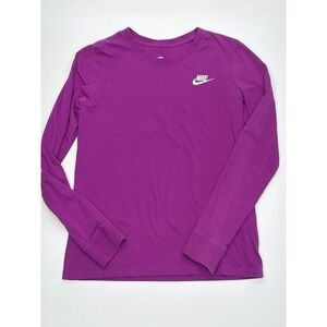 Nike Womens Long Sleeve T-Shirt Purple Cotton Crew Neck Logo Tee XS